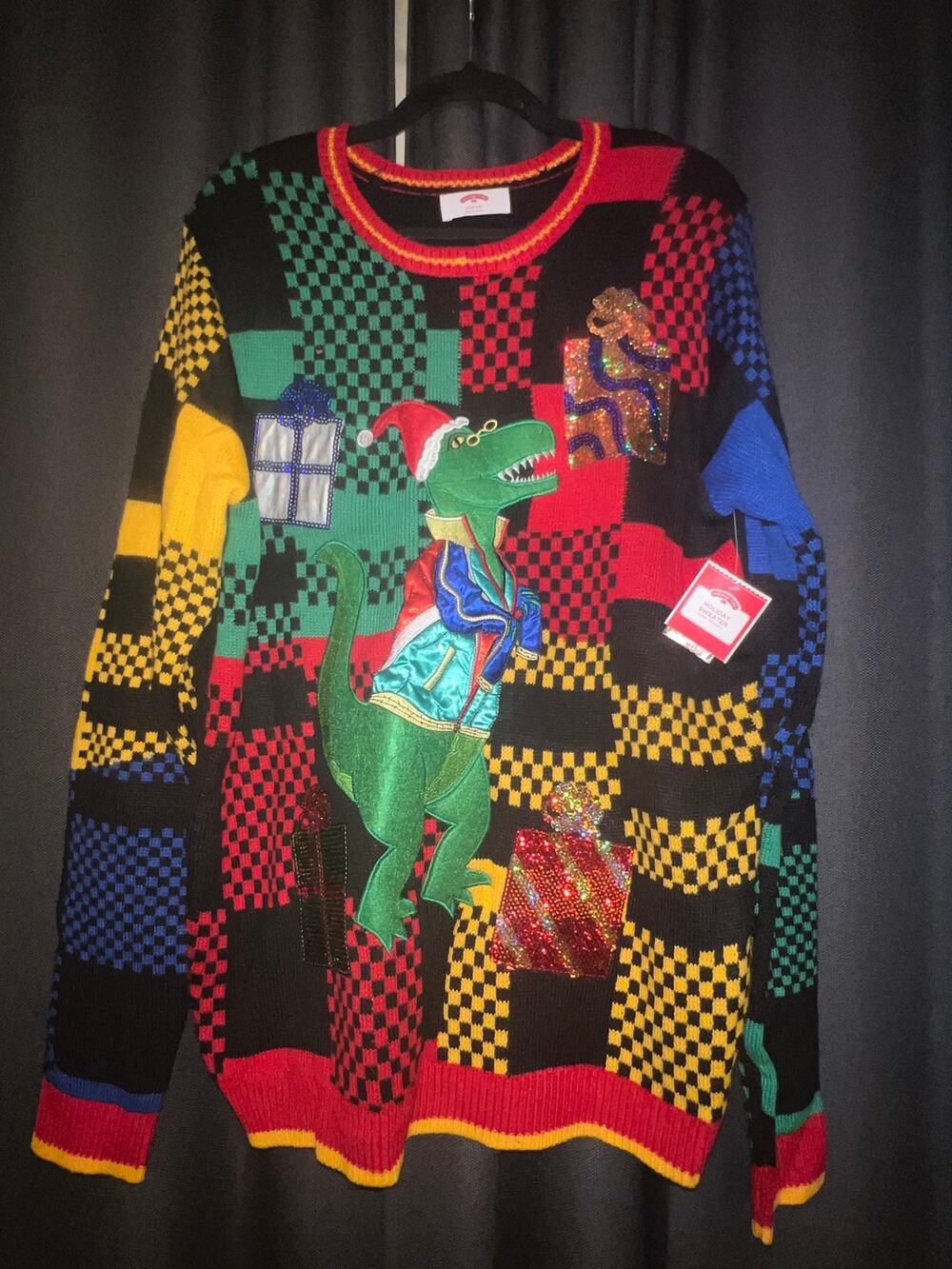 Ugly Christmas Sweater Xmas Size Large Dinosaur NWT